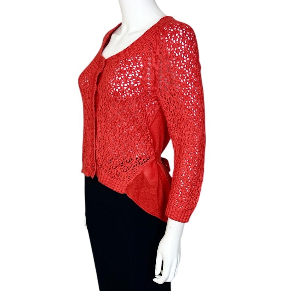 Knitted & Knotted Tethered Pointelle Cardigan in Orange - sz Small - Picture 7 of 14